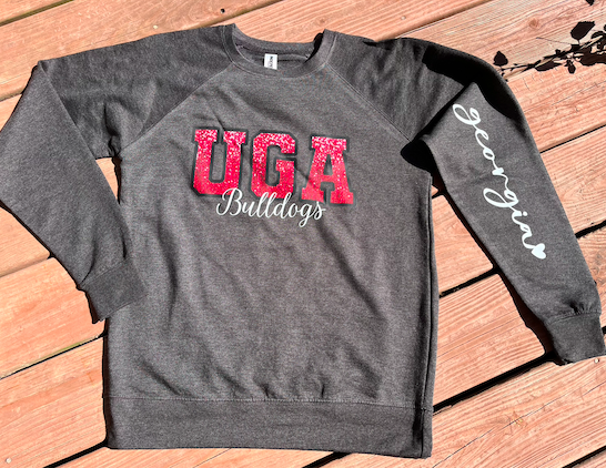 Faux Sequin & Embroidery UGA Crewneck